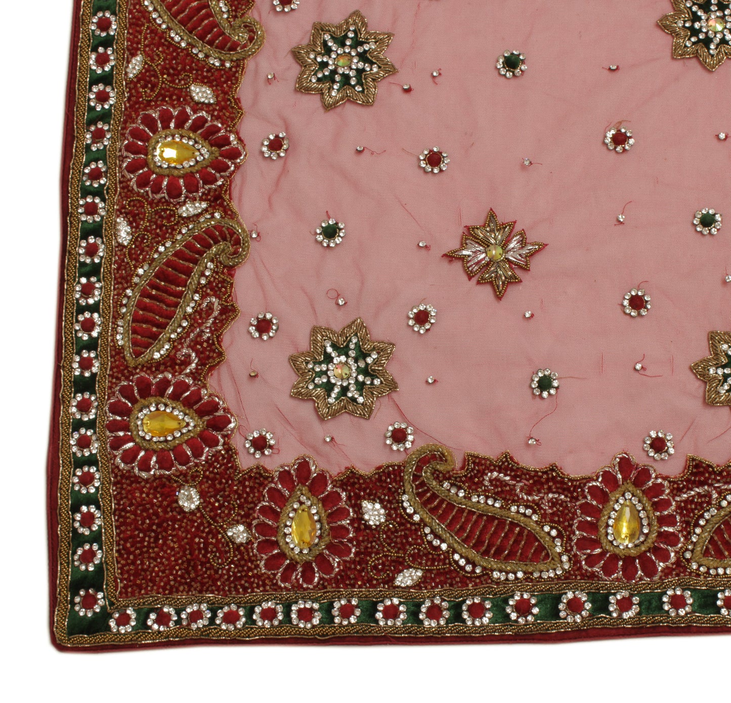 Sushila Vintage Maroon Heavy Dupatta Net Mesh Hand Beaded Long Stole Scarves