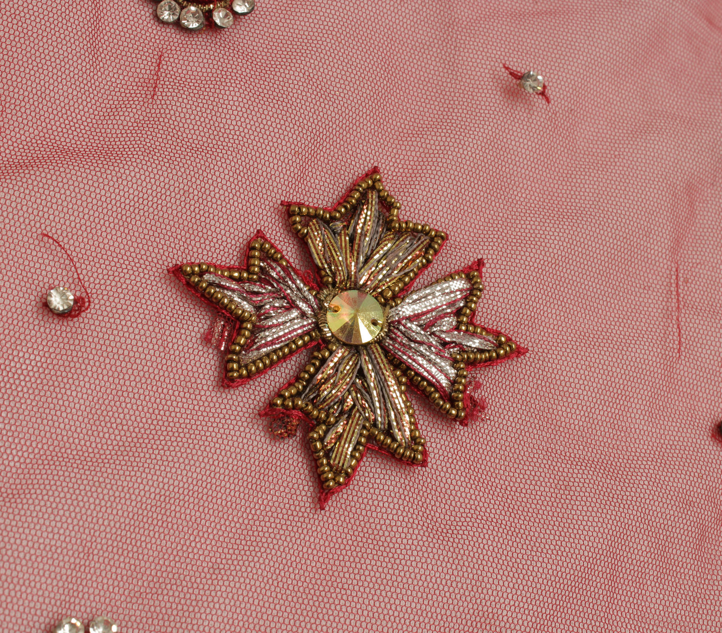 Sushila Vintage Maroon Heavy Dupatta Net Mesh Hand Beaded Long Stole Scarves