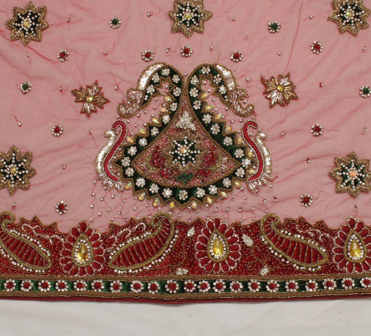 Sushila Vintage Maroon Heavy Dupatta Net Mesh Hand Beaded Long Stole Scarves