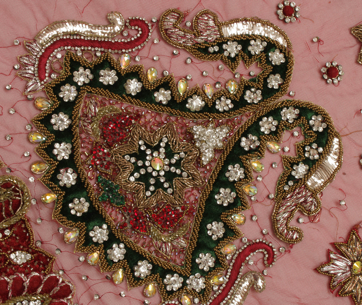 Sushila Vintage Maroon Heavy Dupatta Net Mesh Hand Beaded Long Stole Scarves