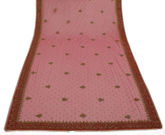 Sushila Vintage Red Indian Heavy Dupatta Net Mesh Embroidered Long Stole Scarves