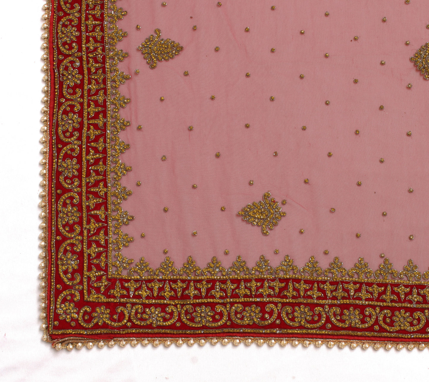 Sushila Vintage Red Indian Heavy Dupatta Net Mesh Embroidered Long Stole Scarves