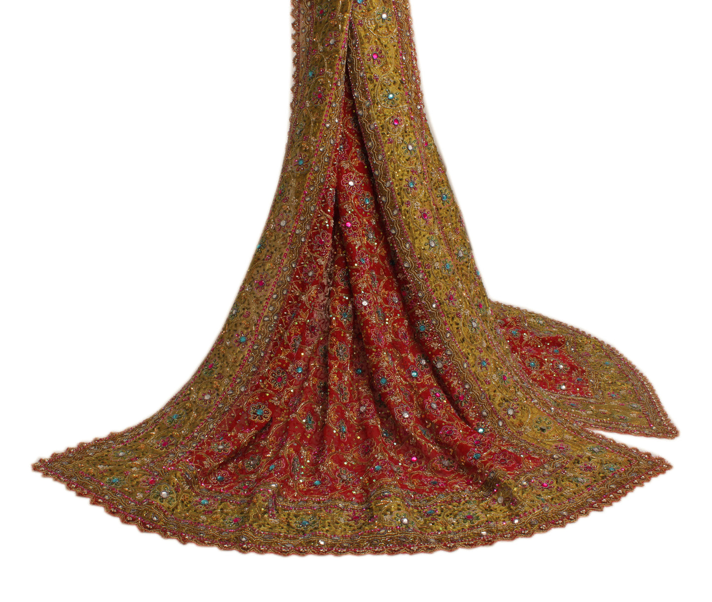 Sushila Vintage Red Heavy Dupatta Blend Georgette Silk Hand Beaded Long Stole