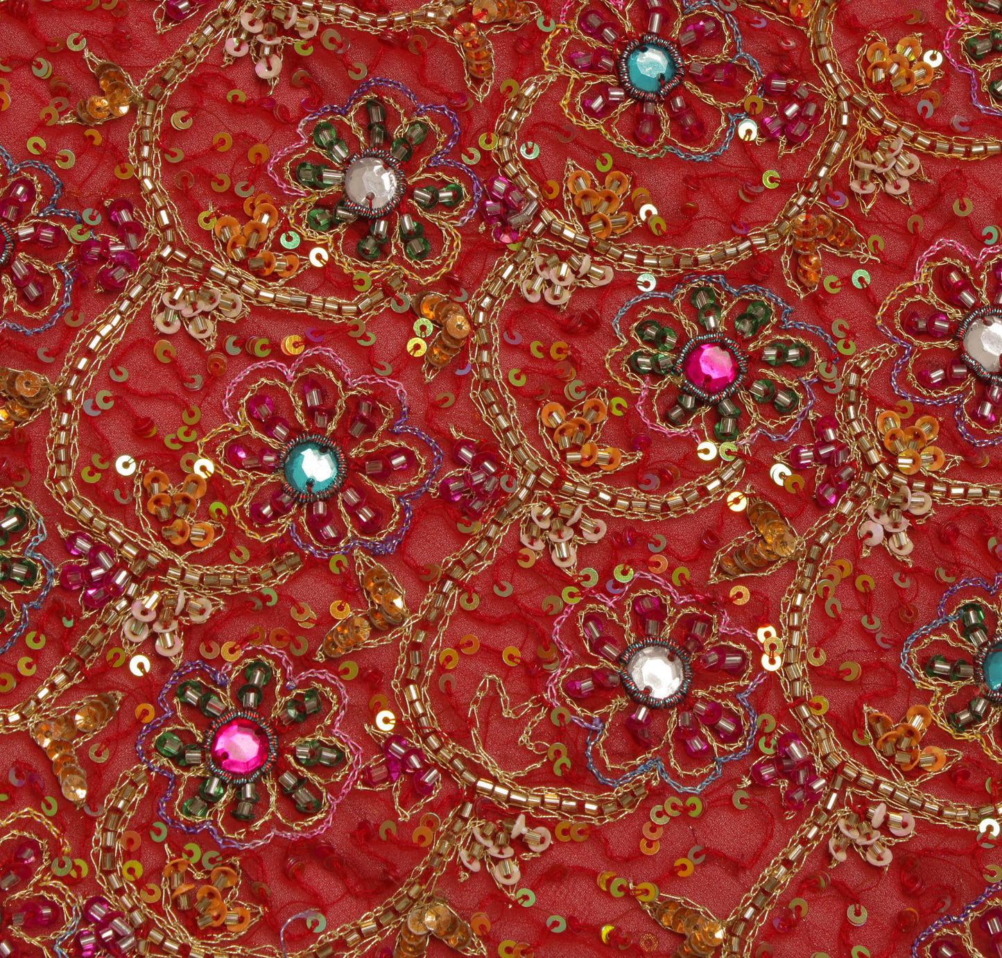 Sushila Vintage Red Heavy Dupatta Blend Georgette Silk Hand Beaded Long Stole