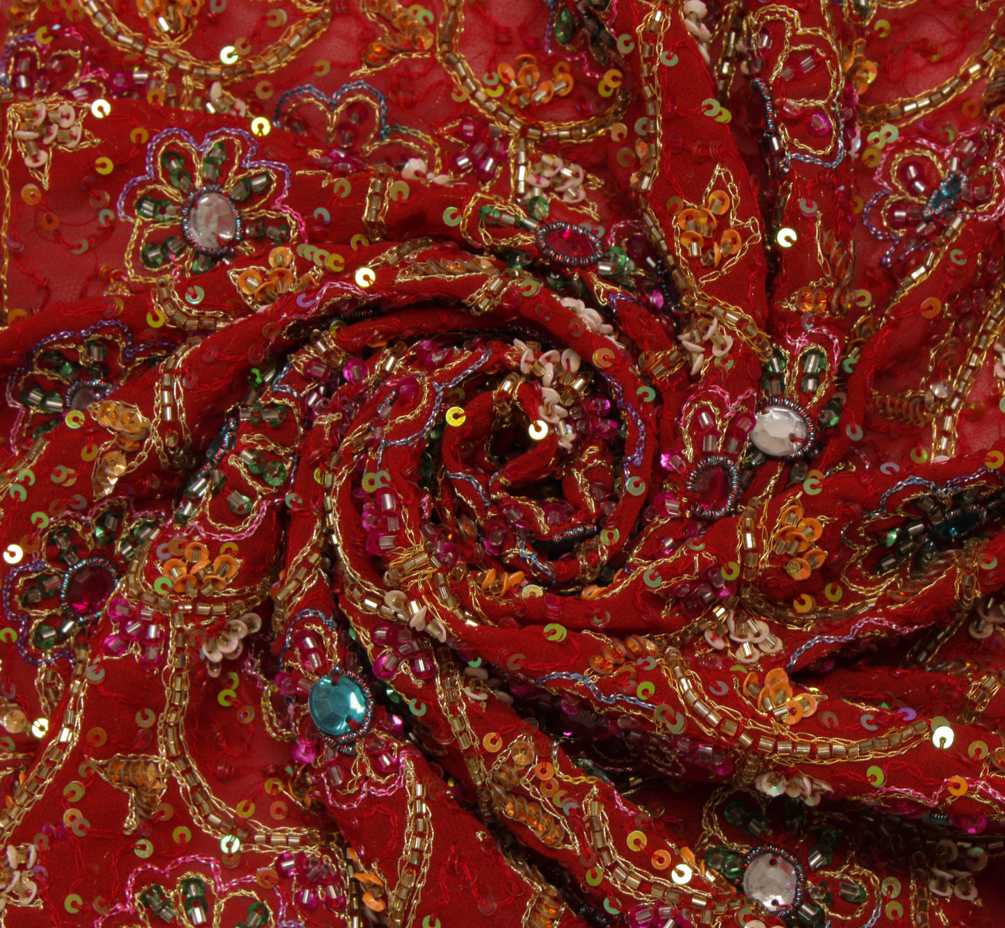 Sushila Vintage Red Heavy Dupatta Blend Georgette Silk Hand Beaded Long Stole