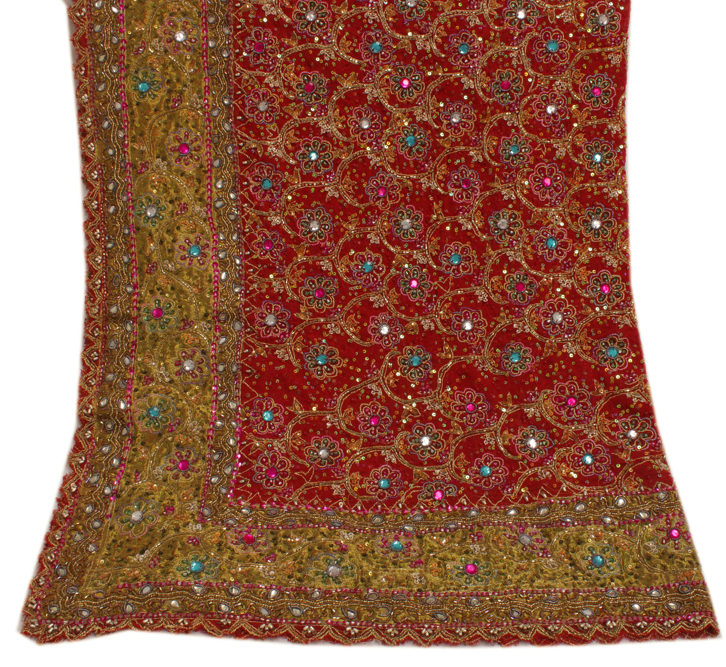 Sushila Vintage Red Heavy Dupatta Blend Georgette Silk Hand Beaded Long Stole