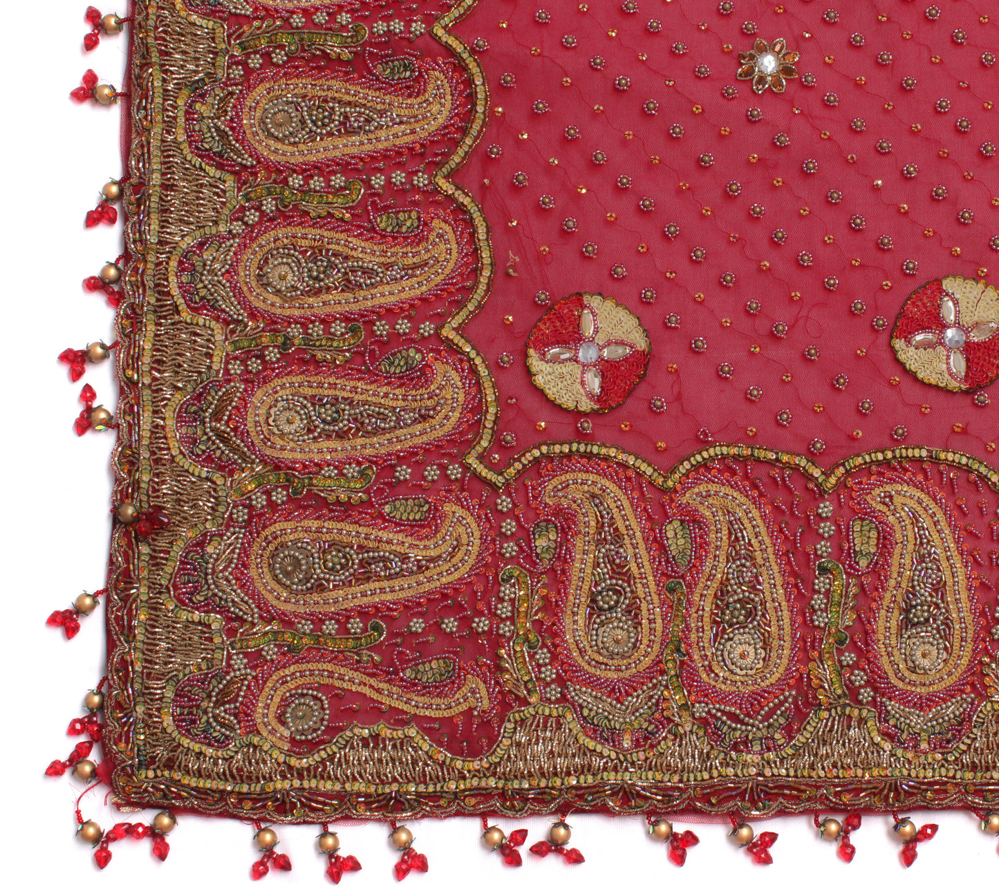 Sushila Vintage Red Heavy Dupatta Pure Georgette Silk Hand Beaded Long Stole