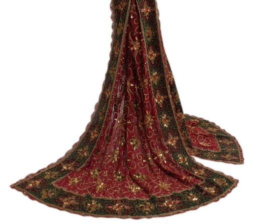 Sushila Vintage Maroon Heavy Dupatta Blend Georgette Silk Hand Beaded Long Stole