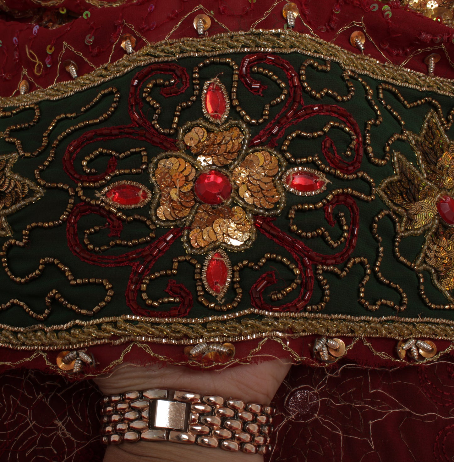 Sushila Vintage Maroon Heavy Dupatta Blend Georgette Silk Hand Beaded Long Stole