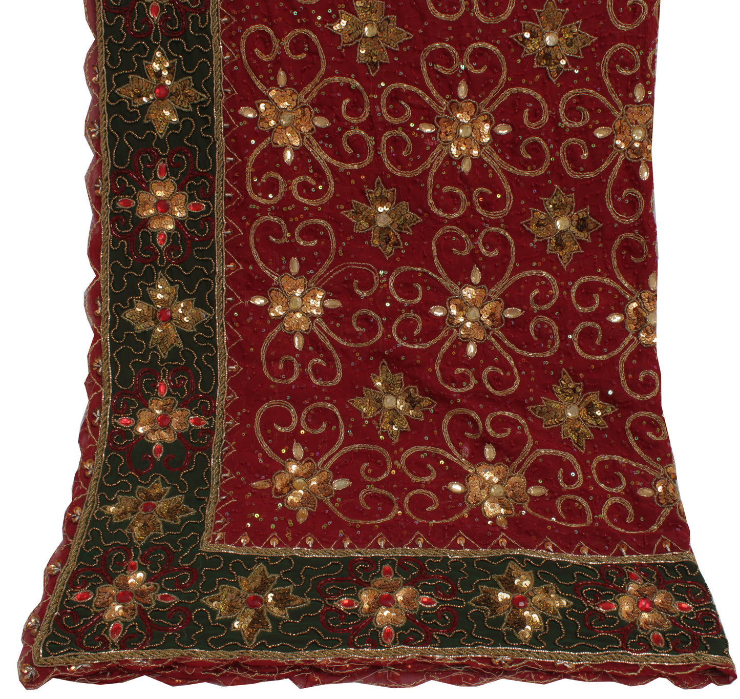 Sushila Vintage Maroon Heavy Dupatta Blend Georgette Silk Hand Beaded Long Stole