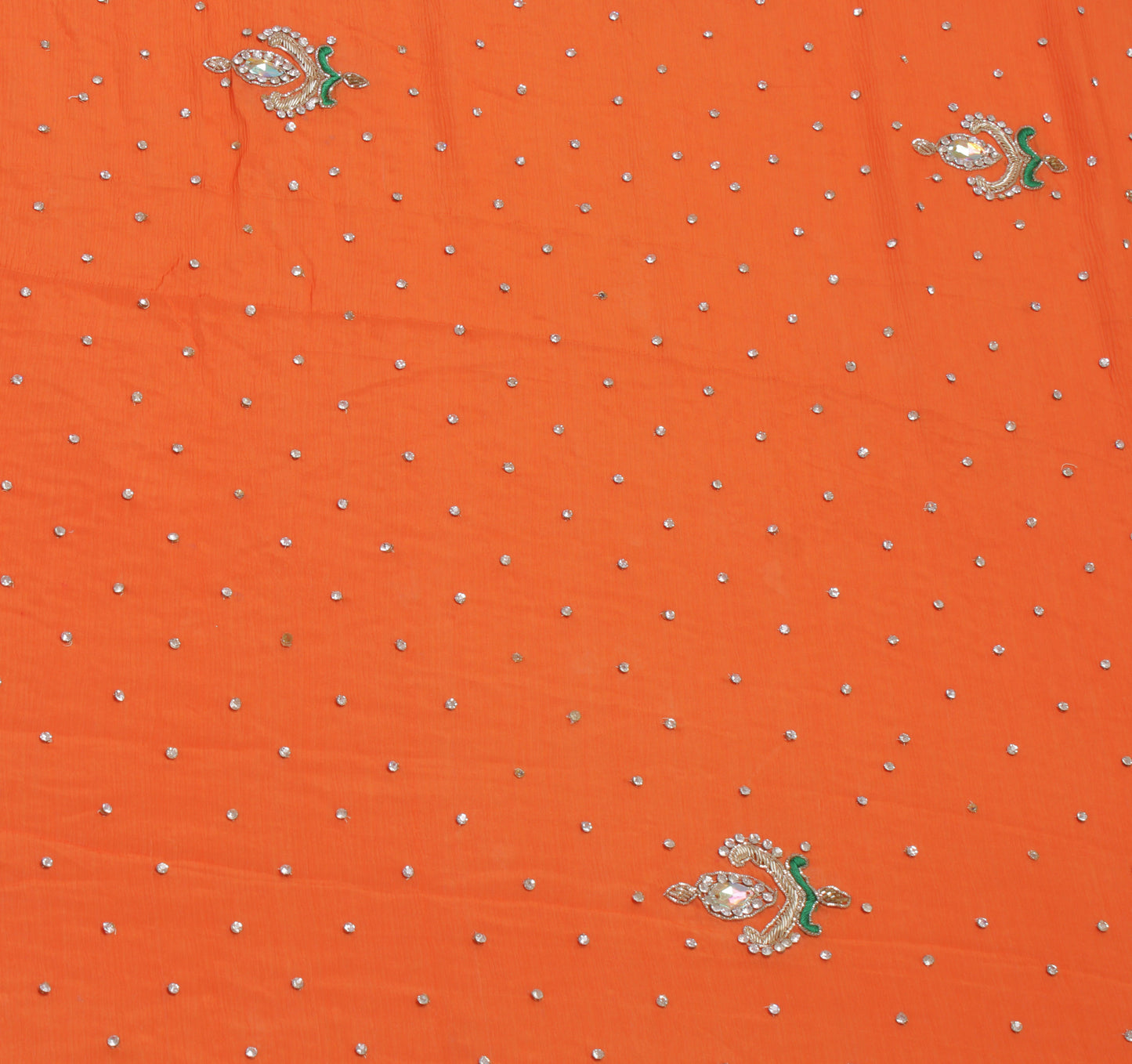 Sushila Vintage Orange Heavy Dupatta Pure Chiffon Silk Hand Beaded Long Stole