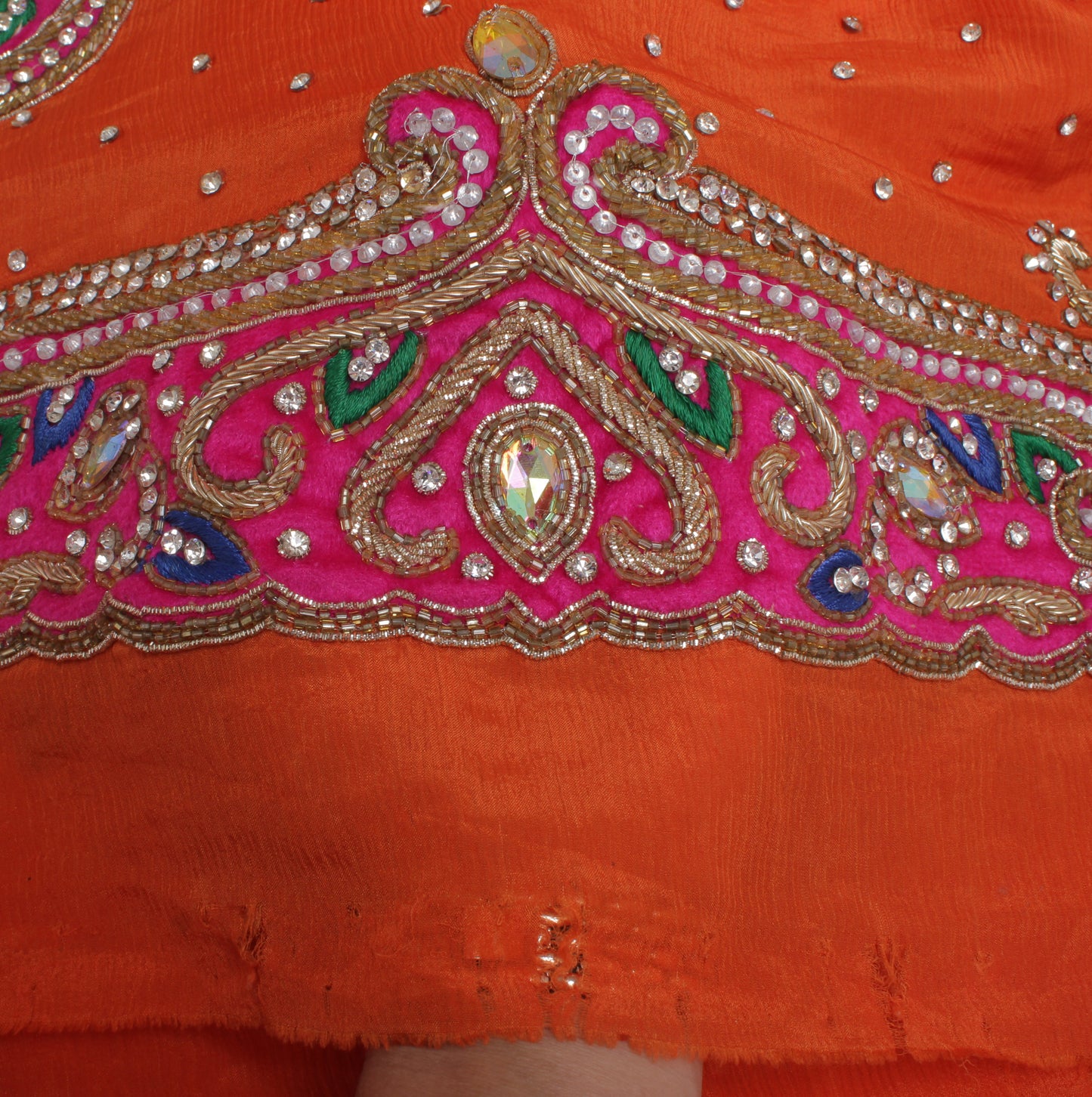 Sushila Vintage Orange Heavy Dupatta Pure Chiffon Silk Hand Beaded Long Stole