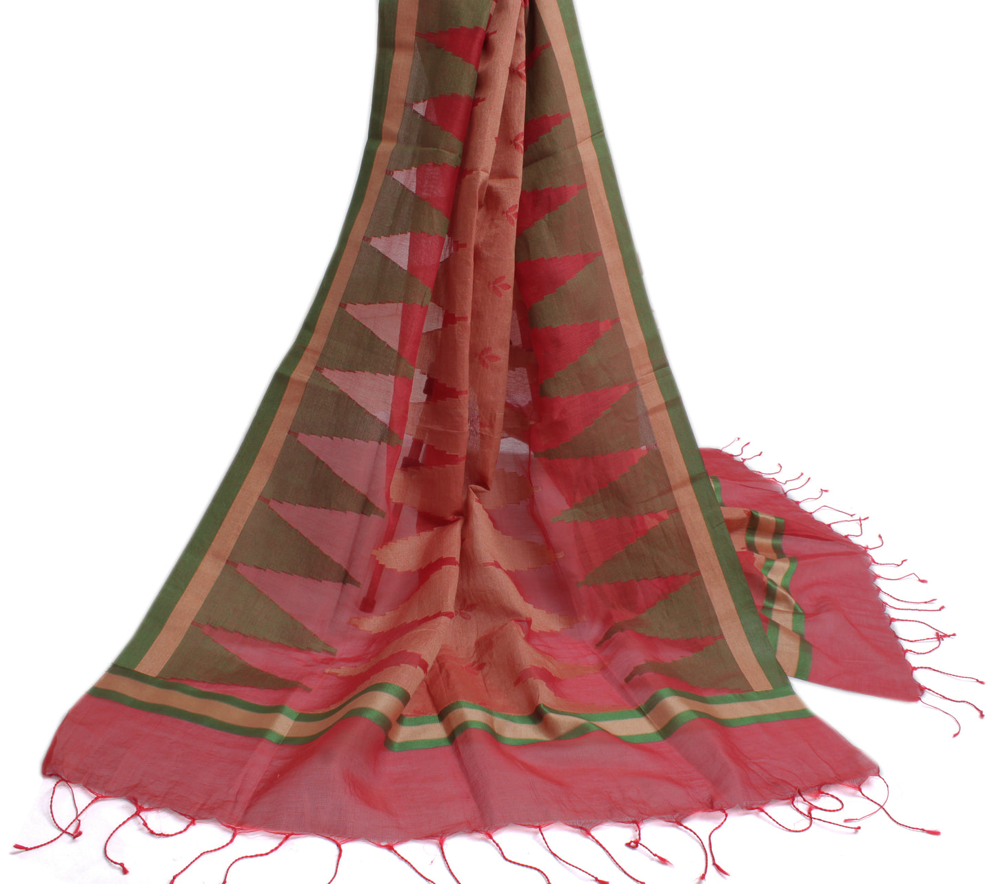 Sushila Vintage Peach Indian Dupatta Blend Cotton Woven Floral Long Stole Hijab