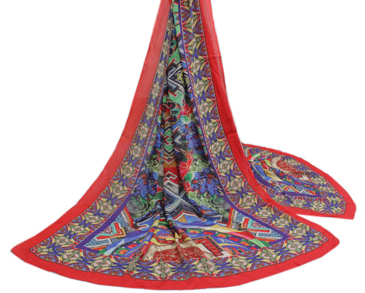 Sushila Vintage Multi-Color Dupatta Pure Georgette Silk Abstract Long Stole Veil