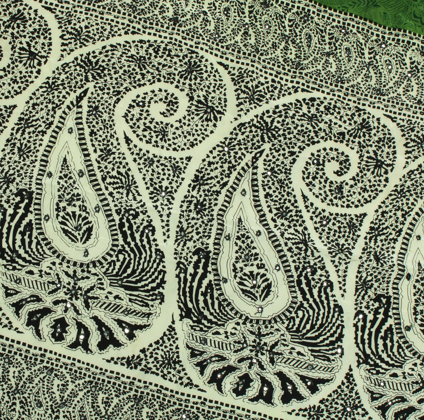 Sushila Vintage Dark Green Dupatta 100% Pure Crepe Silk Printed Long Stole Hijab