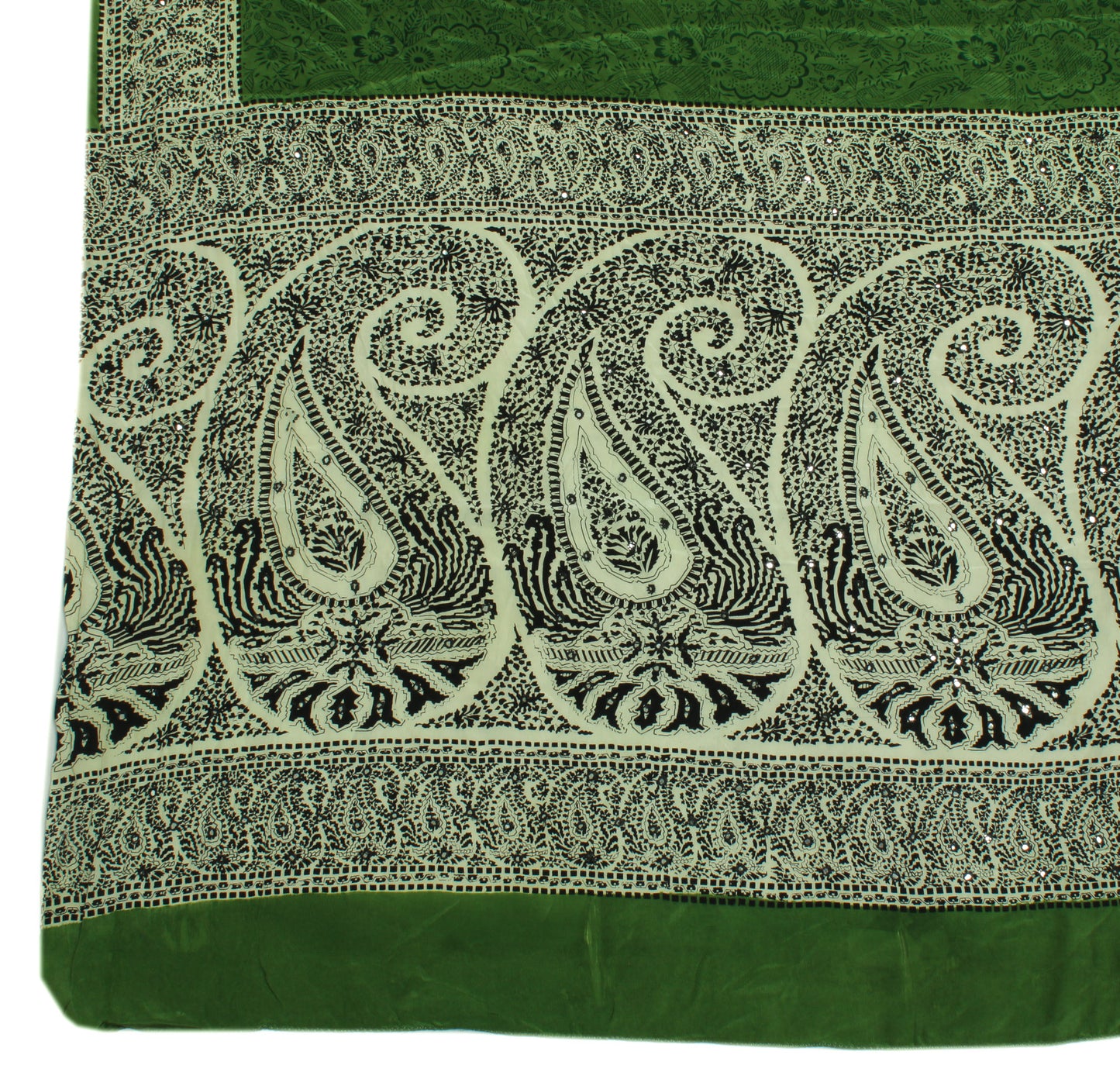 Sushila Vintage Dark Green Dupatta 100% Pure Crepe Silk Printed Long Stole Hijab
