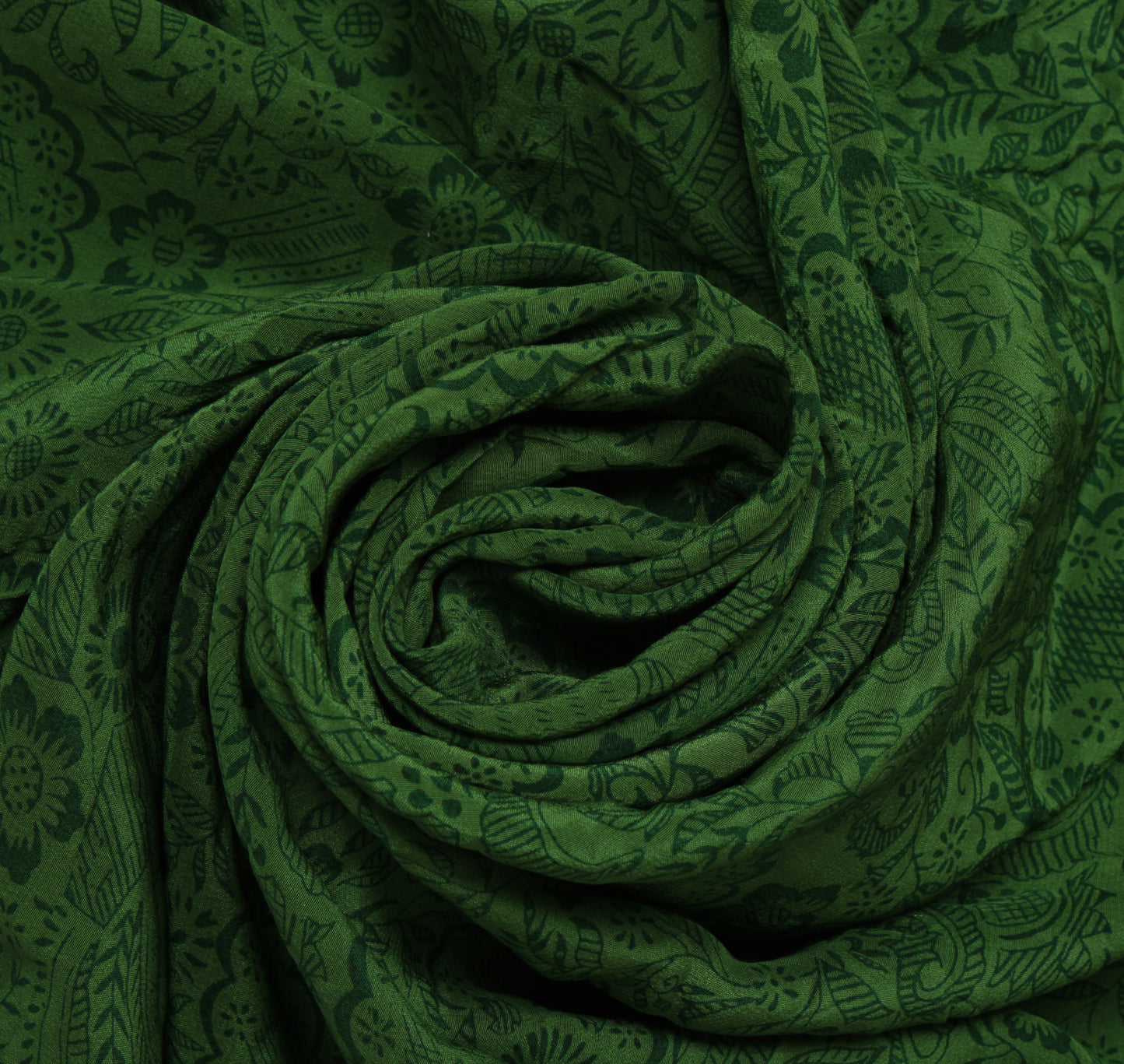 Sushila Vintage Dark Green Dupatta 100% Pure Crepe Silk Printed Long Stole Hijab