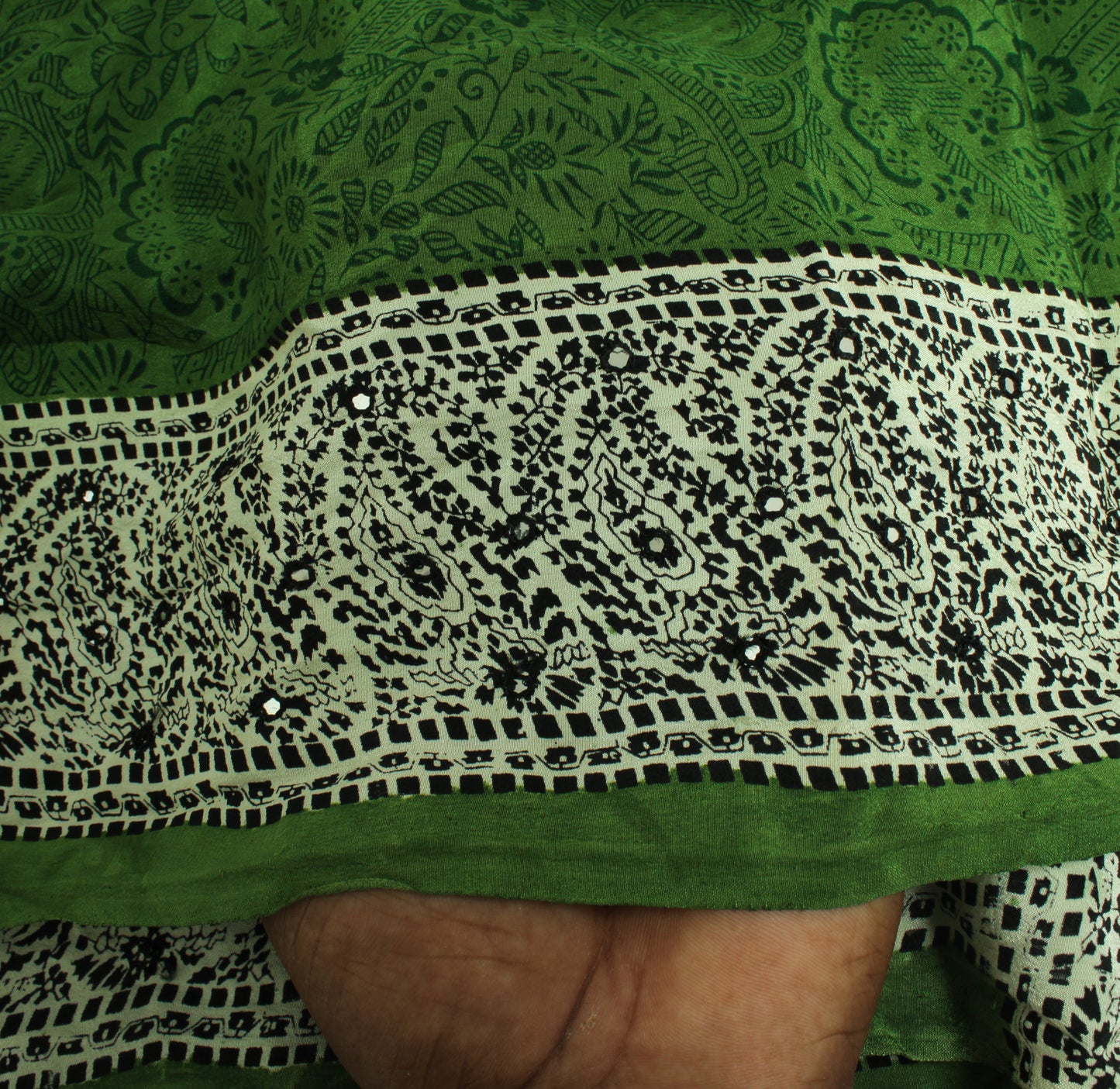 Sushila Vintage Dark Green Dupatta 100% Pure Crepe Silk Printed Long Stole Hijab