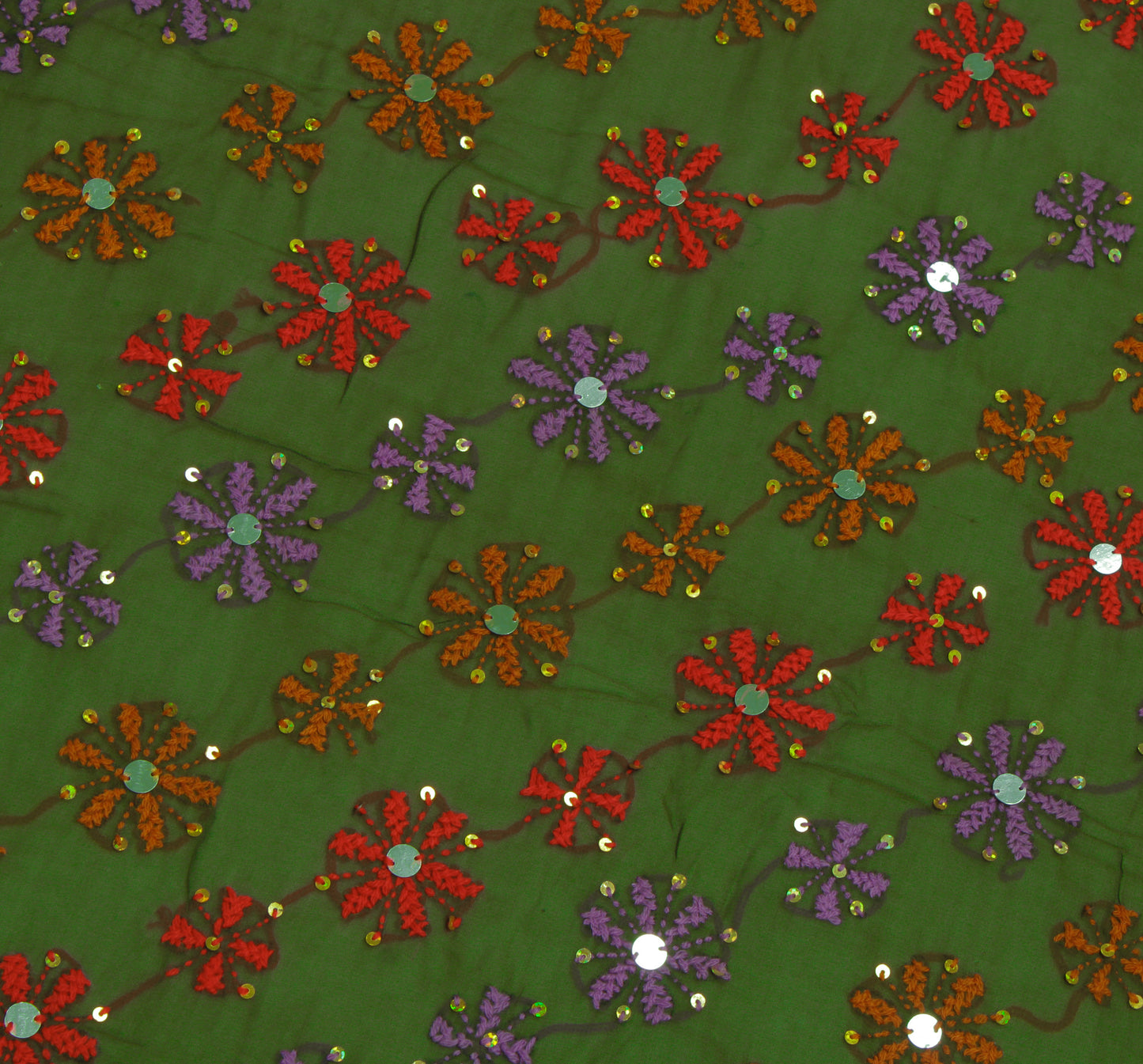 Sushila Vintage Green Dupatta Pure Georgette Phulkari Embroidered Long Stole