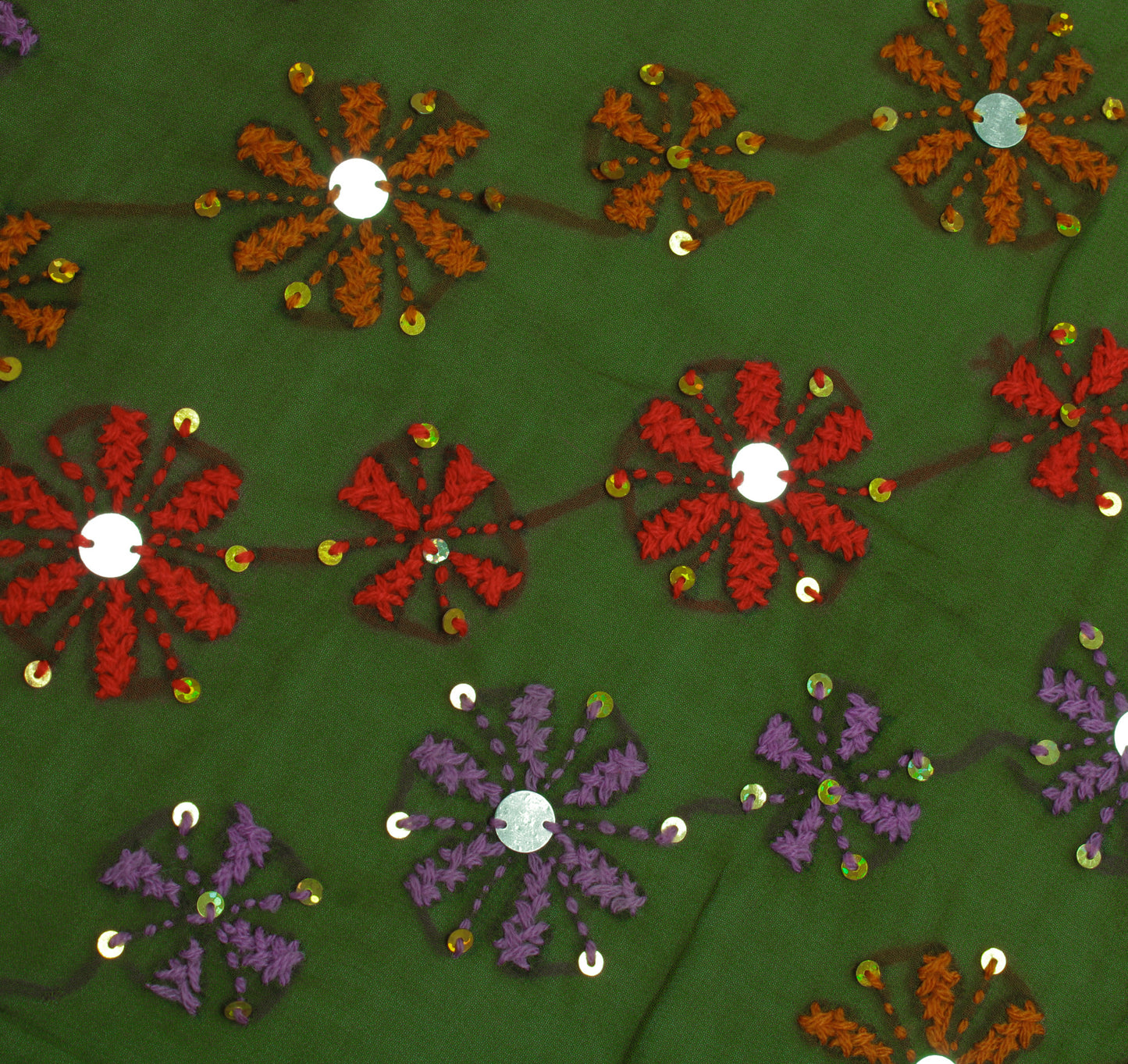 Sushila Vintage Green Dupatta Pure Georgette Phulkari Embroidered Long Stole