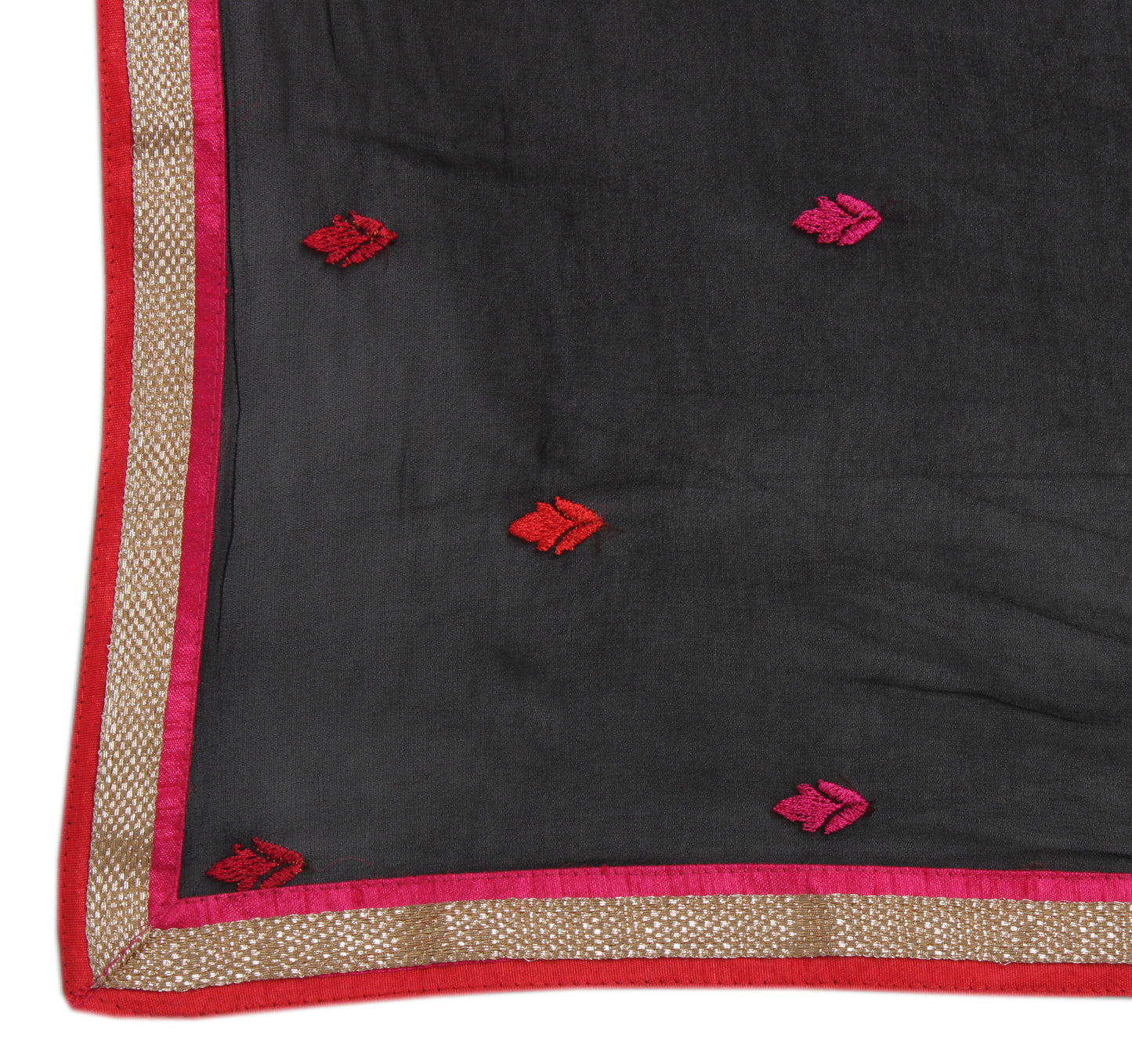 Sushila Vintage Black Dupatta Pure Georgette Silk Embroidered Long Stole Scarves