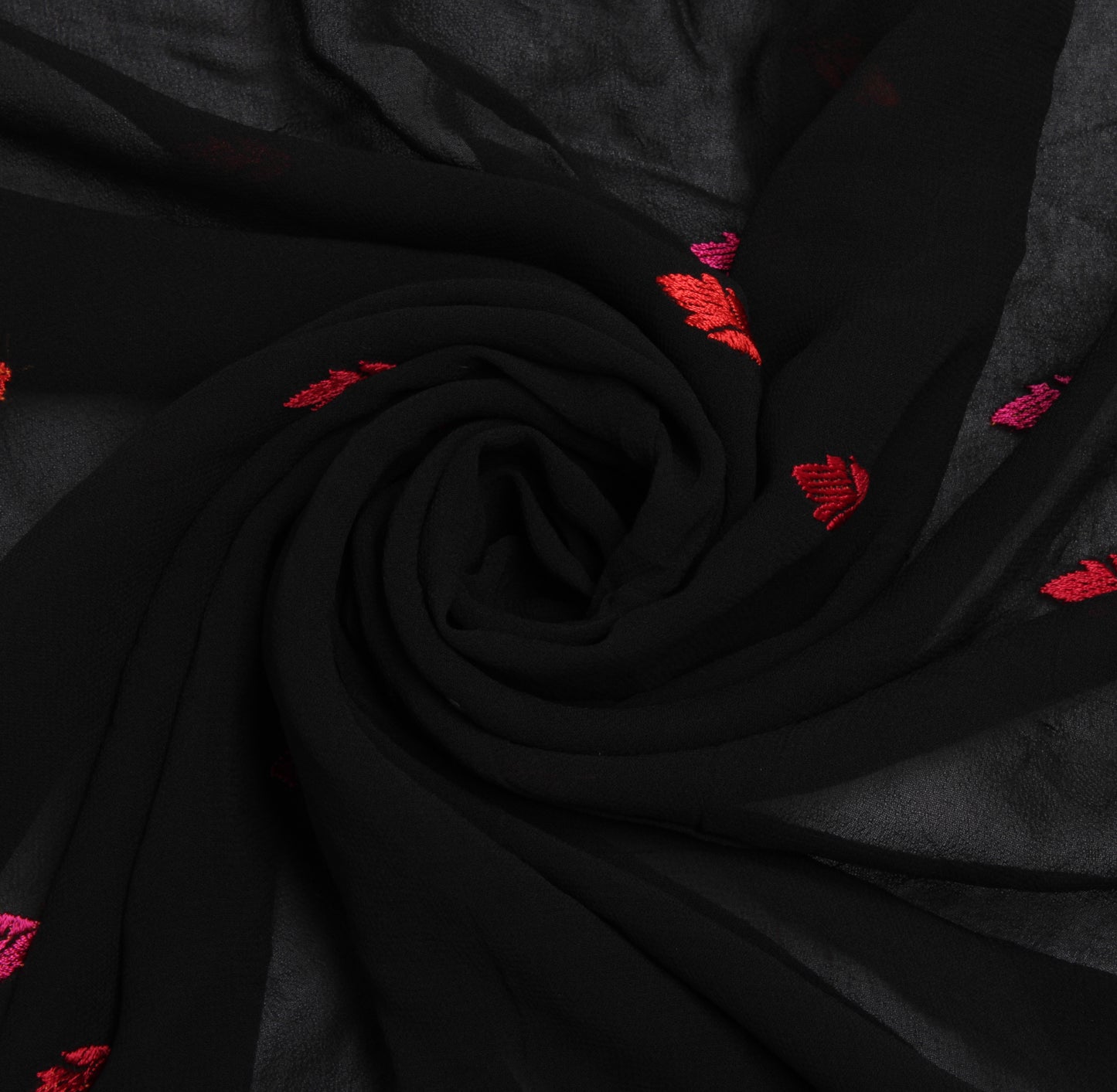 Sushila Vintage Black Dupatta Pure Georgette Silk Embroidered Long Stole Scarves