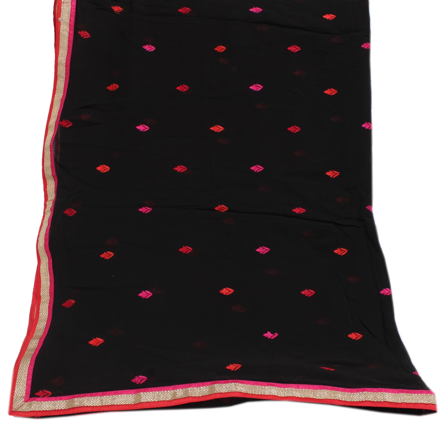 Sushila Vintage Black Dupatta Pure Georgette Silk Embroidered Long Stole Scarves