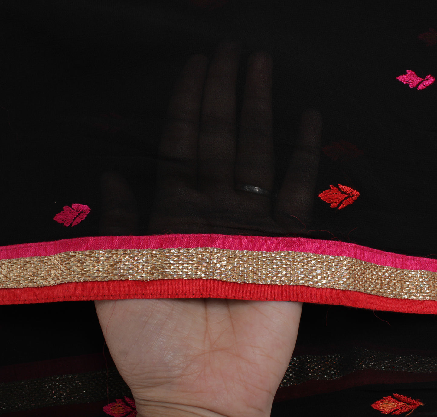 Sushila Vintage Black Dupatta Pure Georgette Silk Embroidered Long Stole Scarves