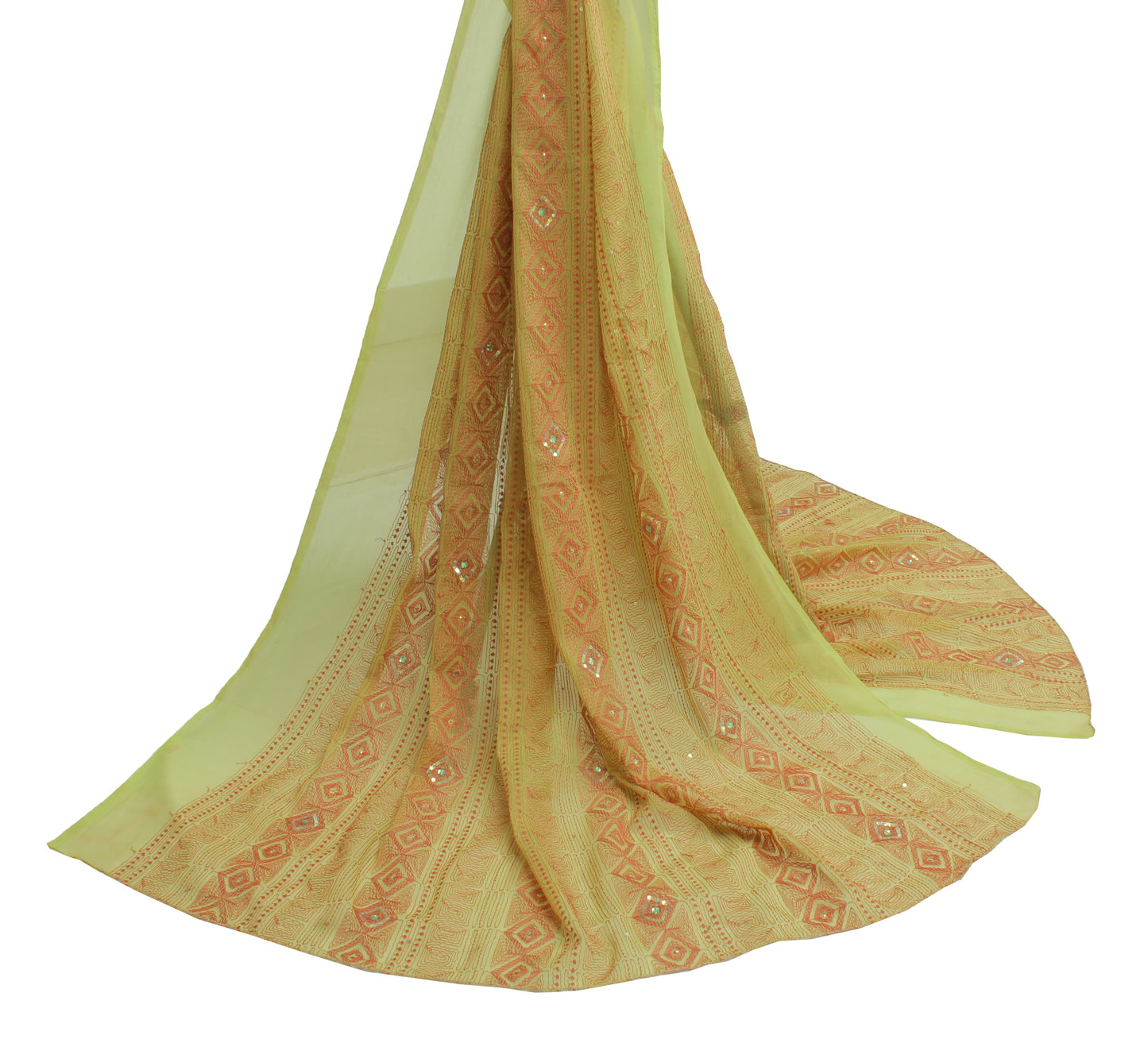 Sushila Vintage Green Dupatta Blend Georgette Silk Hand Embroidered Long Stole