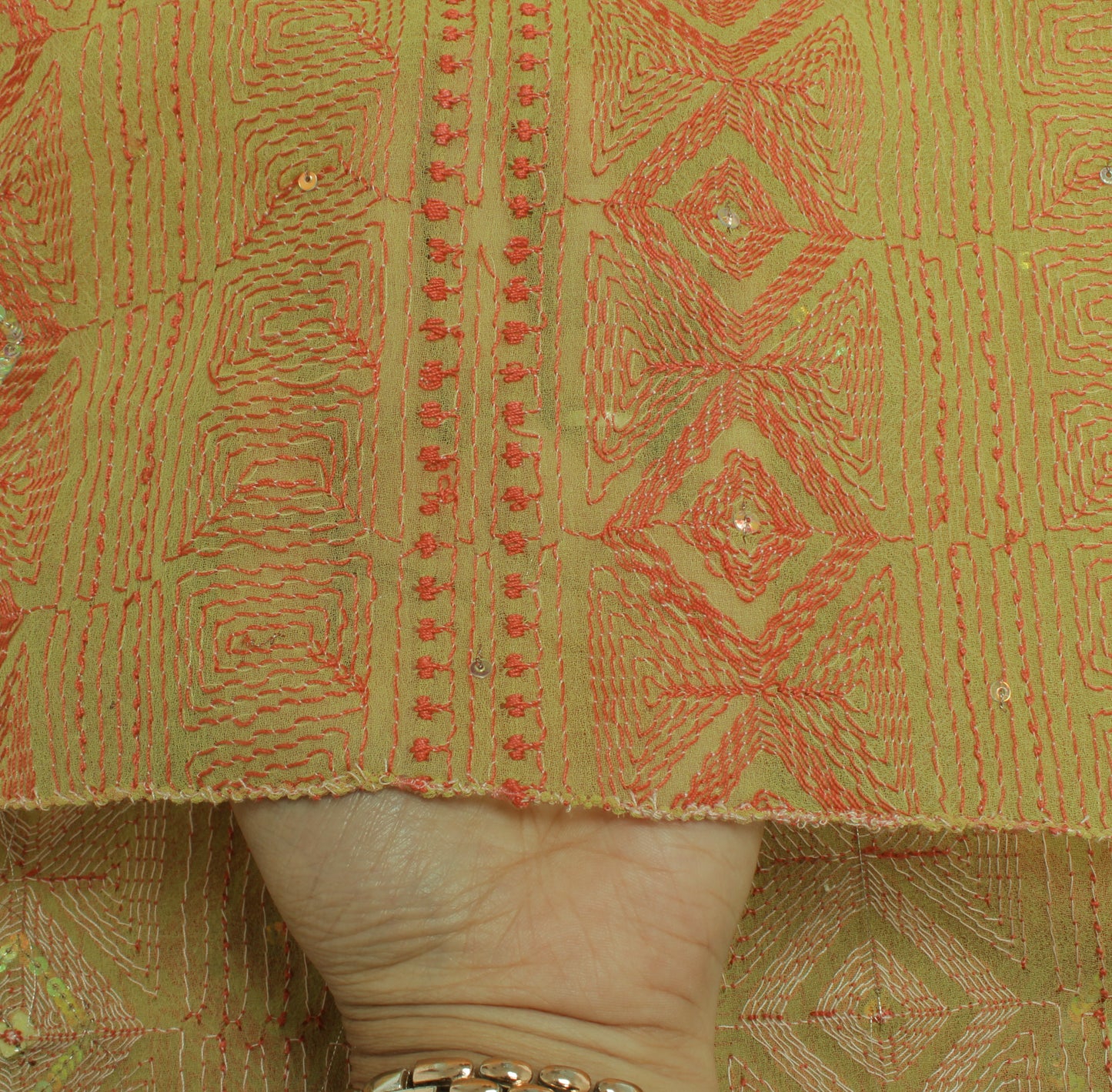 Sushila Vintage Green Dupatta Blend Georgette Silk Hand Embroidered Long Stole