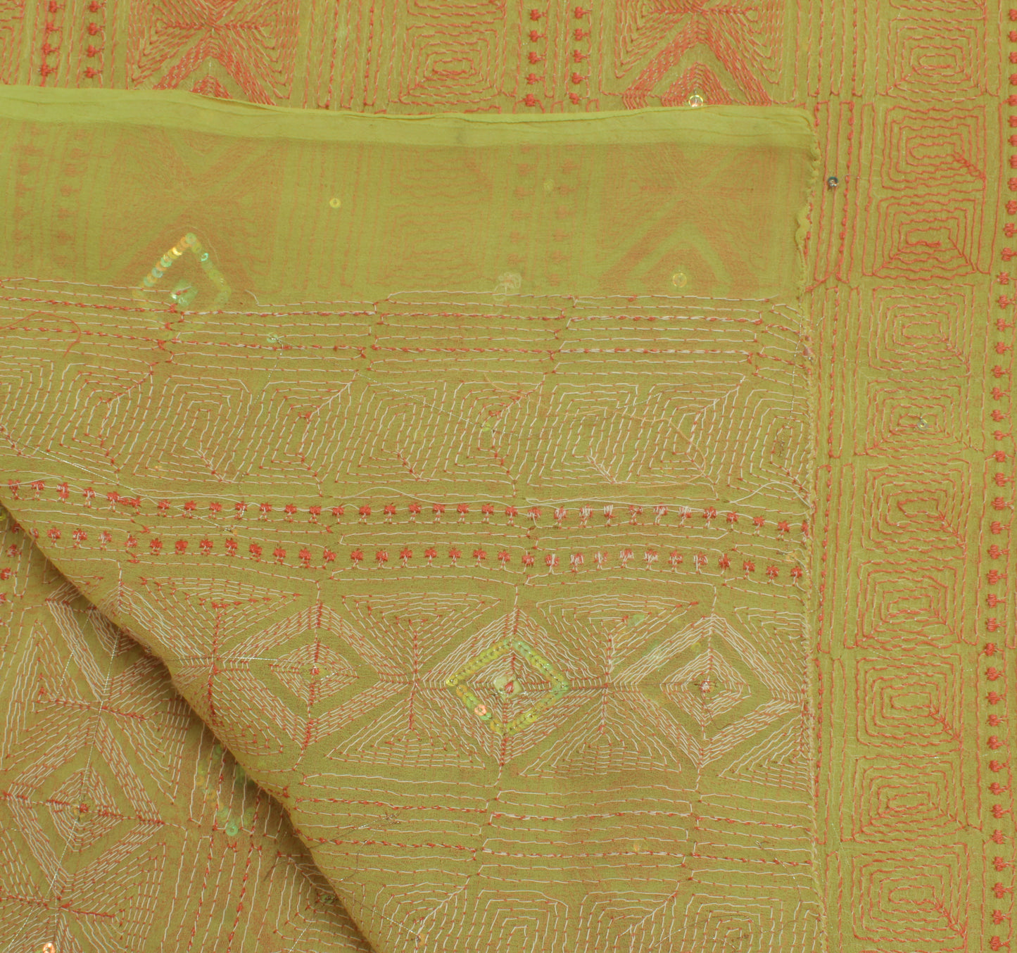 Sushila Vintage Green Dupatta Blend Georgette Silk Hand Embroidered Long Stole