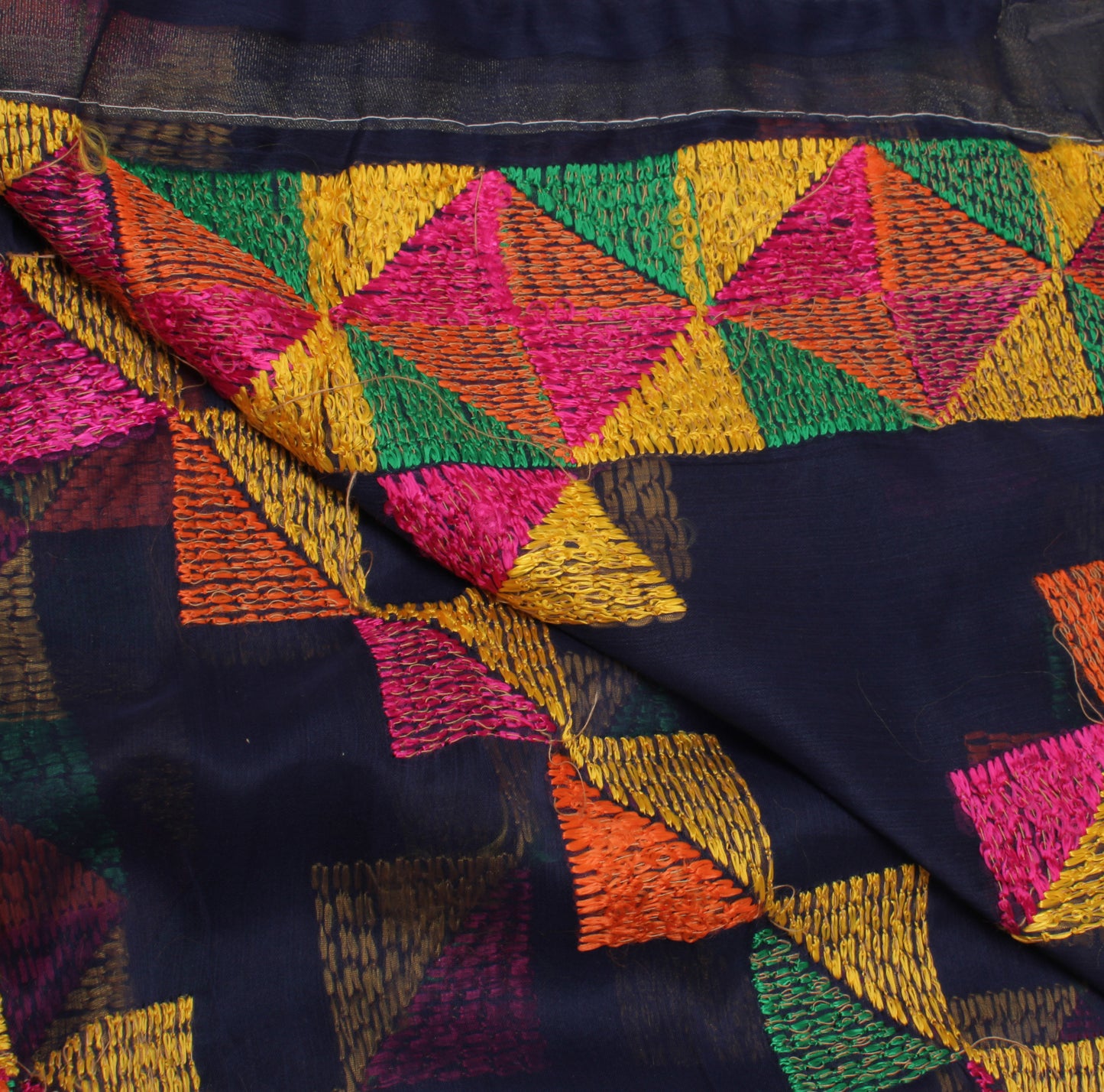 Sushila Vintage Blue Dupatta Blend Chiffon Silk Phulkari Embroidered Long Stole