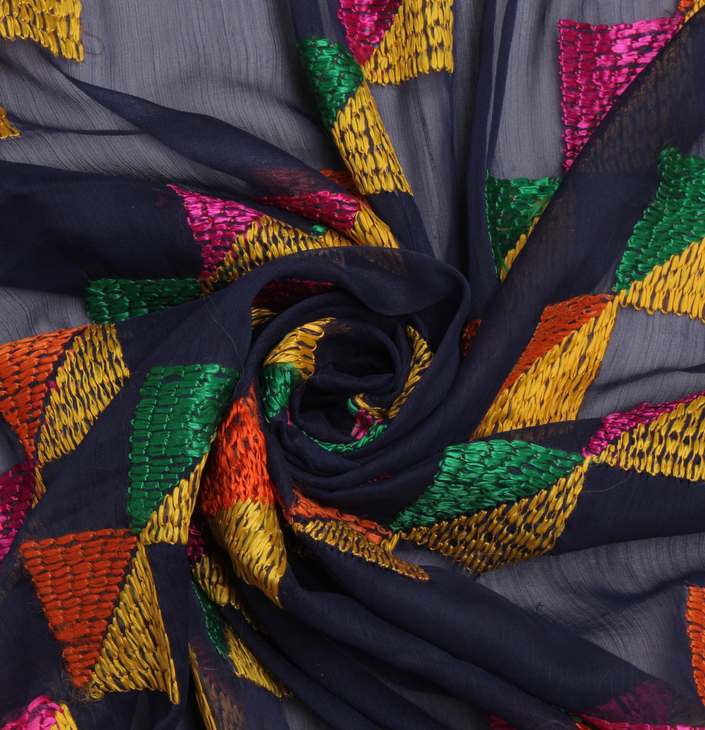 Sushila Vintage Blue Dupatta Blend Chiffon Silk Phulkari Embroidered Long Stole