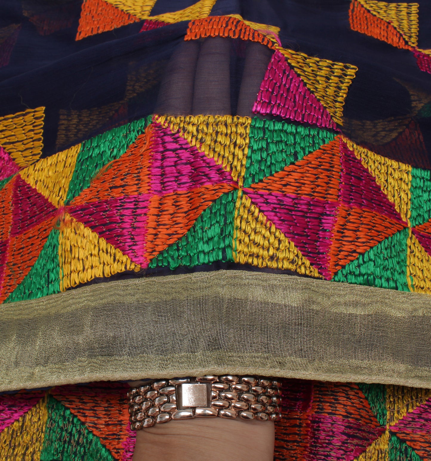 Sushila Vintage Blue Dupatta Blend Chiffon Silk Phulkari Embroidered Long Stole