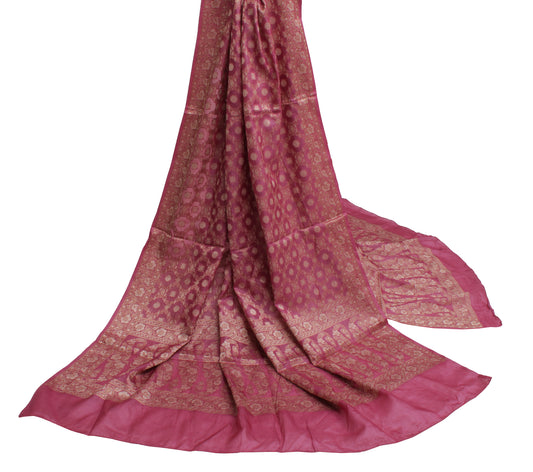 Sushila Vintage Pink Dupatta 100% Pure Silk All Over Woven Long Stole Hijab