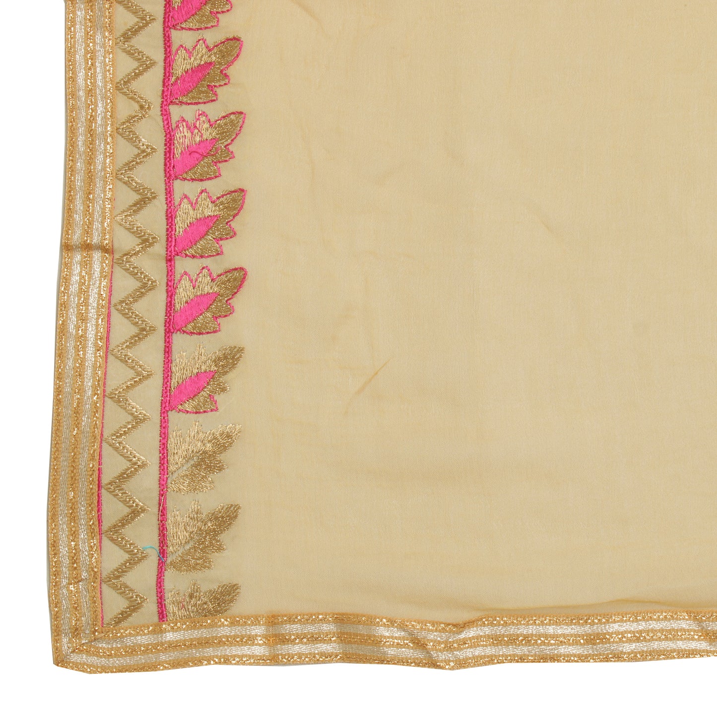 Sushila Vintage Cream Dupatta 100% Pure Chiffon Silk Embroidered Long Stole Veil