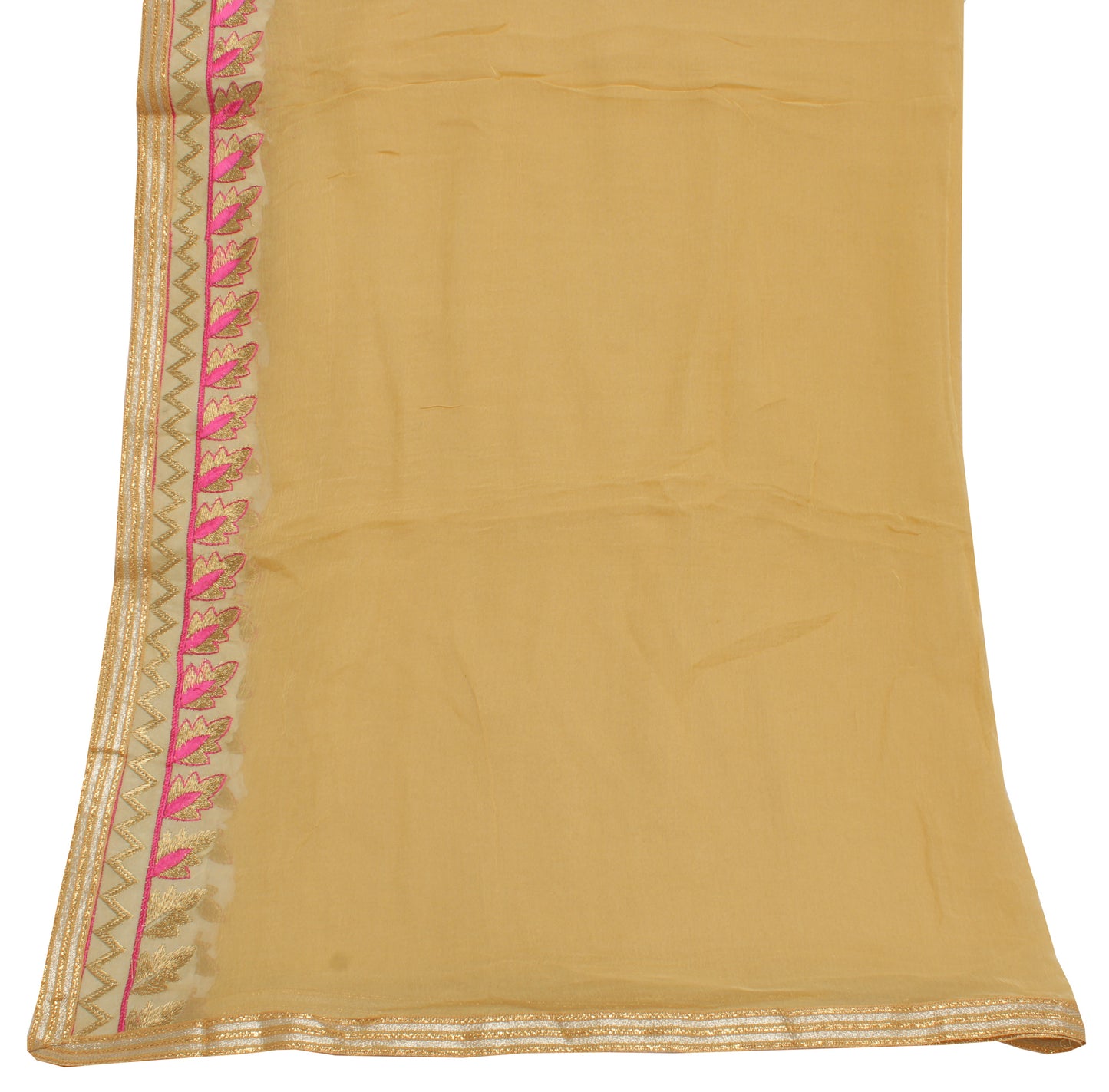 Sushila Vintage Cream Dupatta 100% Pure Chiffon Silk Embroidered Long Stole Veil