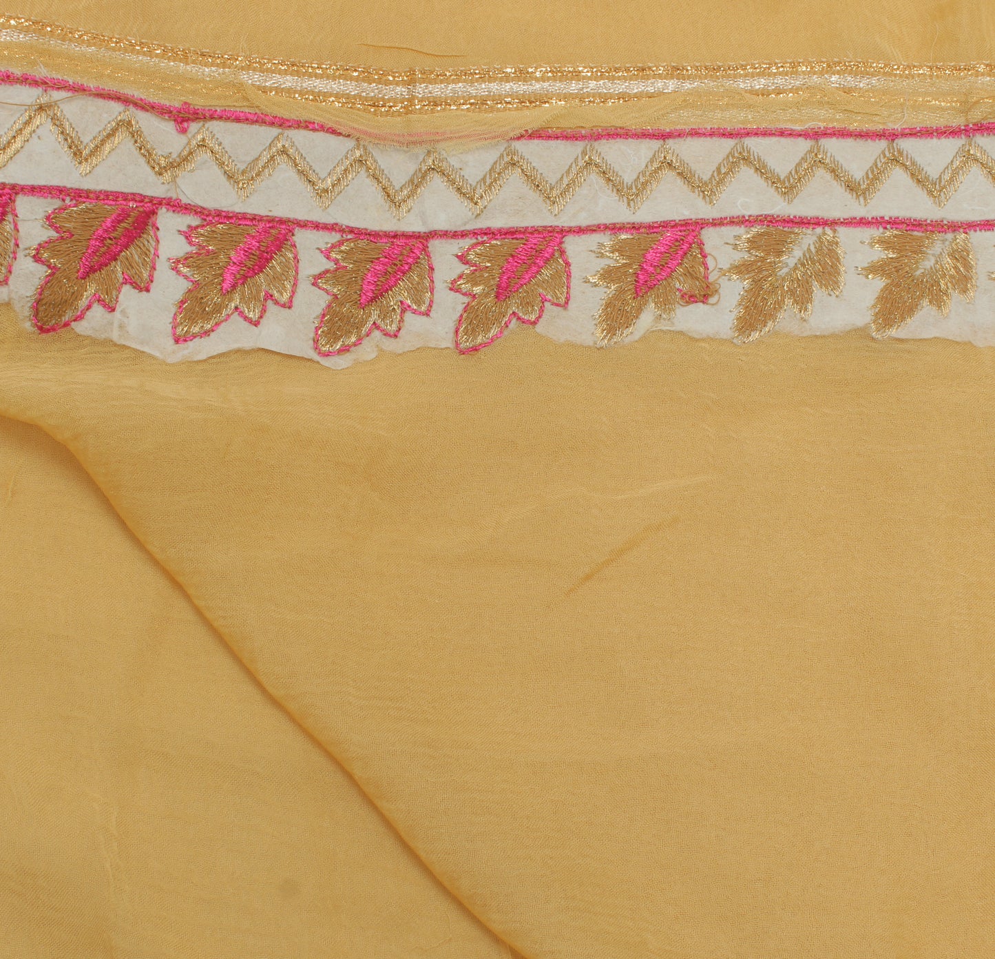 Sushila Vintage Cream Dupatta 100% Pure Chiffon Silk Embroidered Long Stole Veil