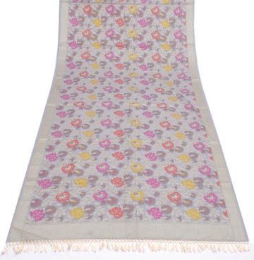 Sushila Vintage Gray Indian Dupatta Blend Silk Woven Long Stole Hijab Scarves
