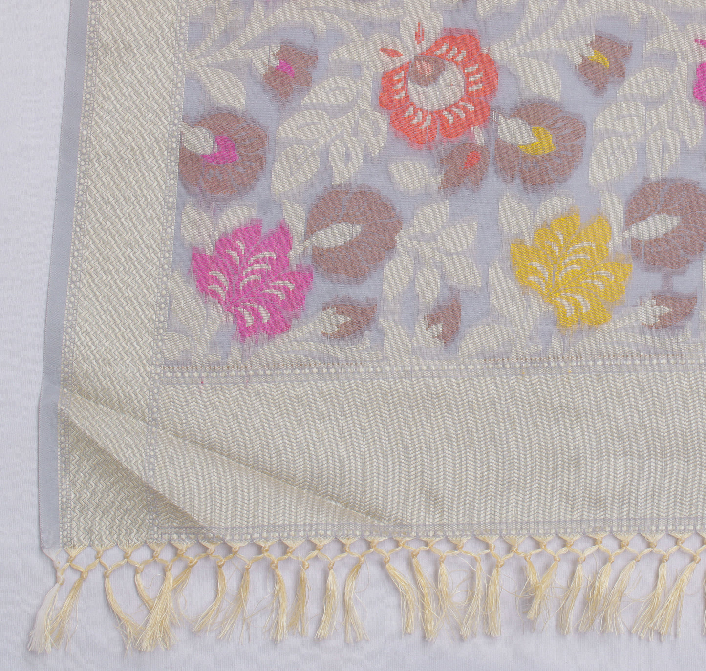 Sushila Vintage Gray Indian Dupatta Blend Silk Woven Long Stole Hijab Scarves