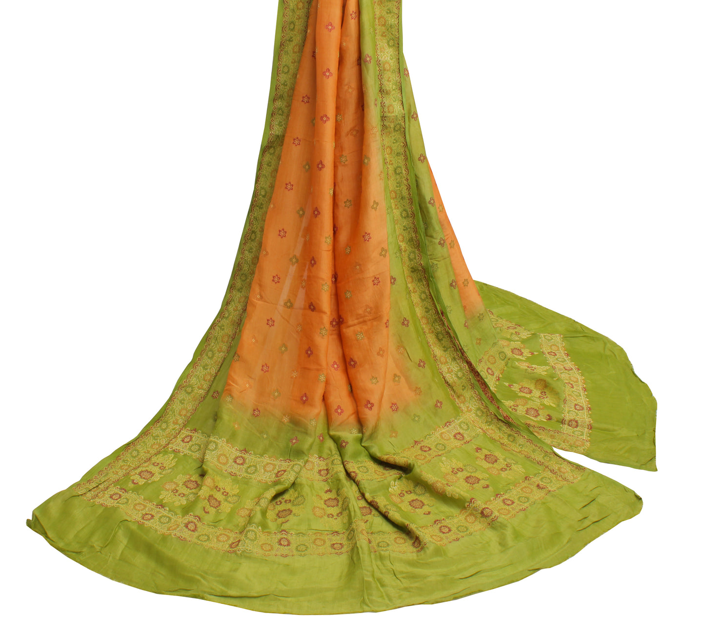 Sushila Vintage Orange Indian Dupatta 100% Pure Silk Woven Long Stole Scarves