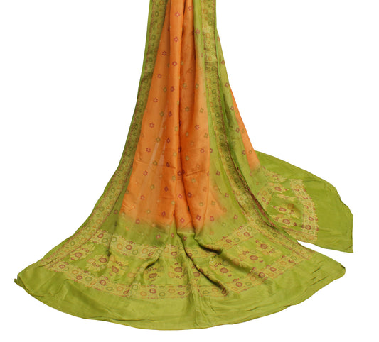 Sushila Vintage Orange Indian Dupatta 100% Pure Silk Woven Long Stole Scarves