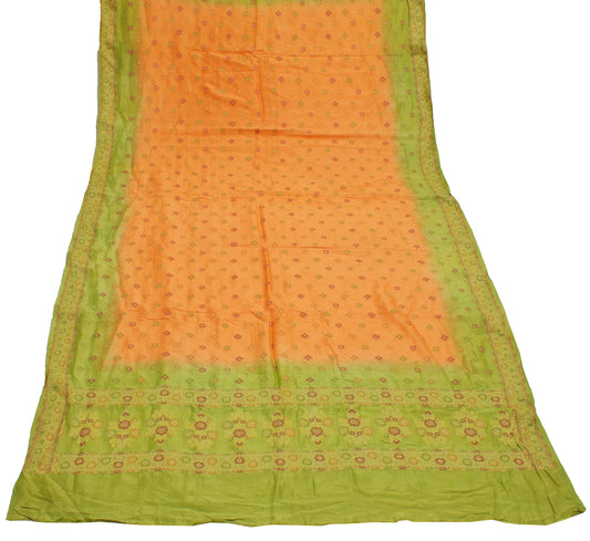 Sushila Vintage Orange Indian Dupatta 100% Pure Silk Woven Long Stole Scarves