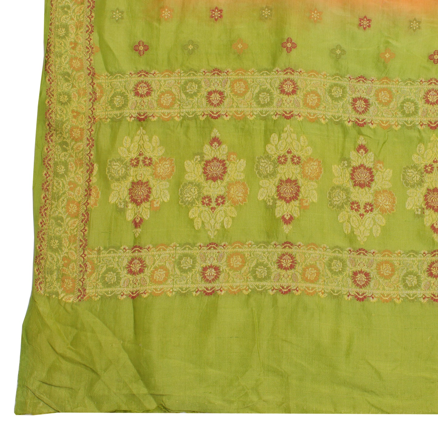 Sushila Vintage Orange Indian Dupatta 100% Pure Silk Woven Long Stole Scarves