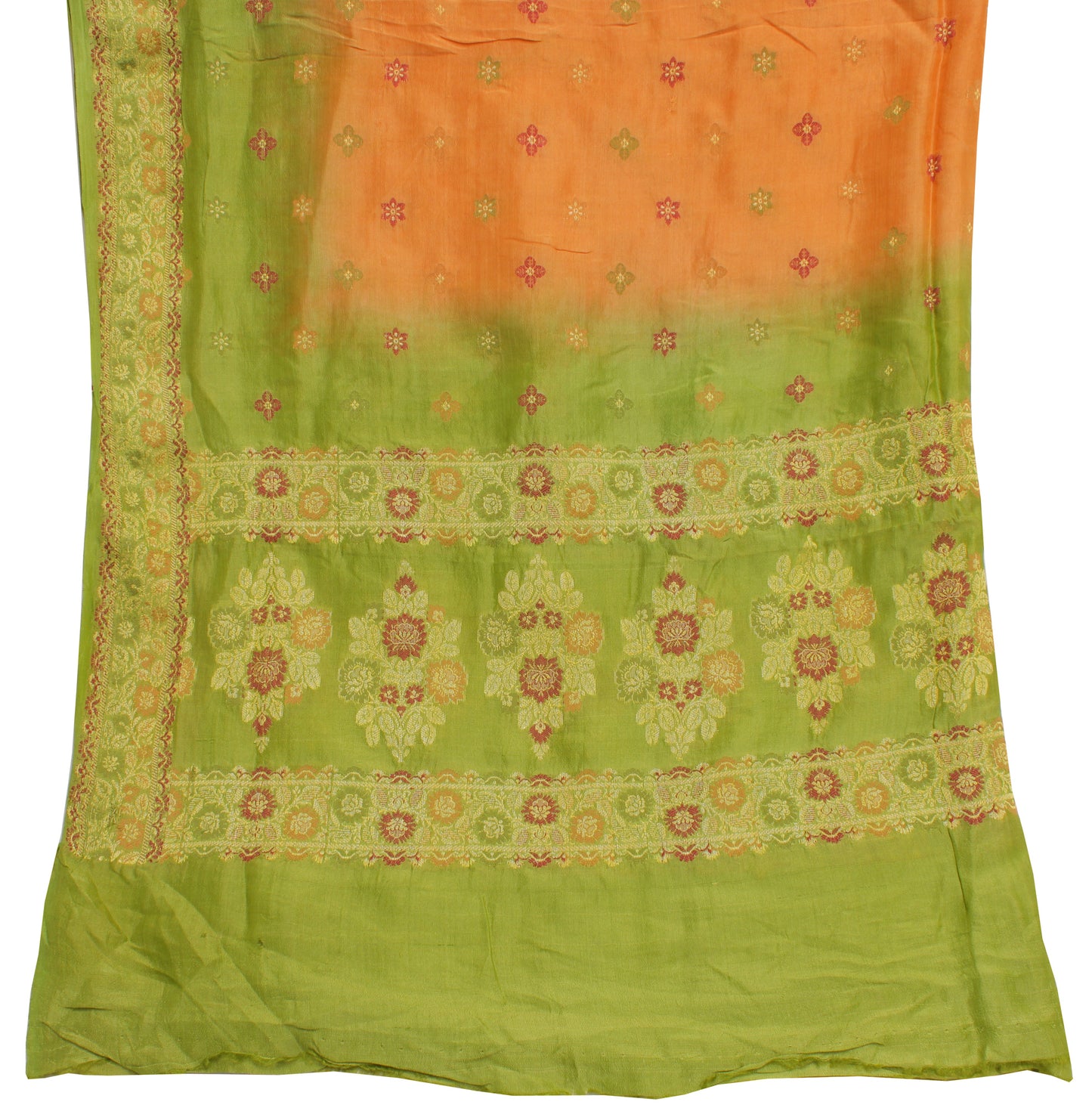 Sushila Vintage Orange Indian Dupatta 100% Pure Silk Woven Long Stole Scarves