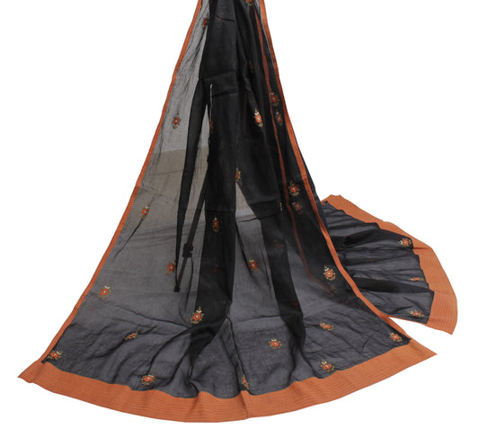 Sushila Vintage Black Dupatta 100% Pure Cotton Embroidered Long Stole Hijab