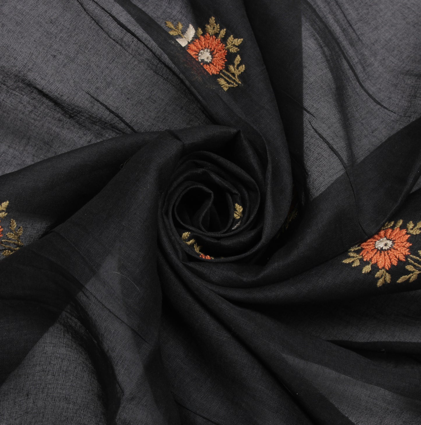 Sushila Vintage Black Dupatta 100% Pure Cotton Embroidered Long Stole Hijab