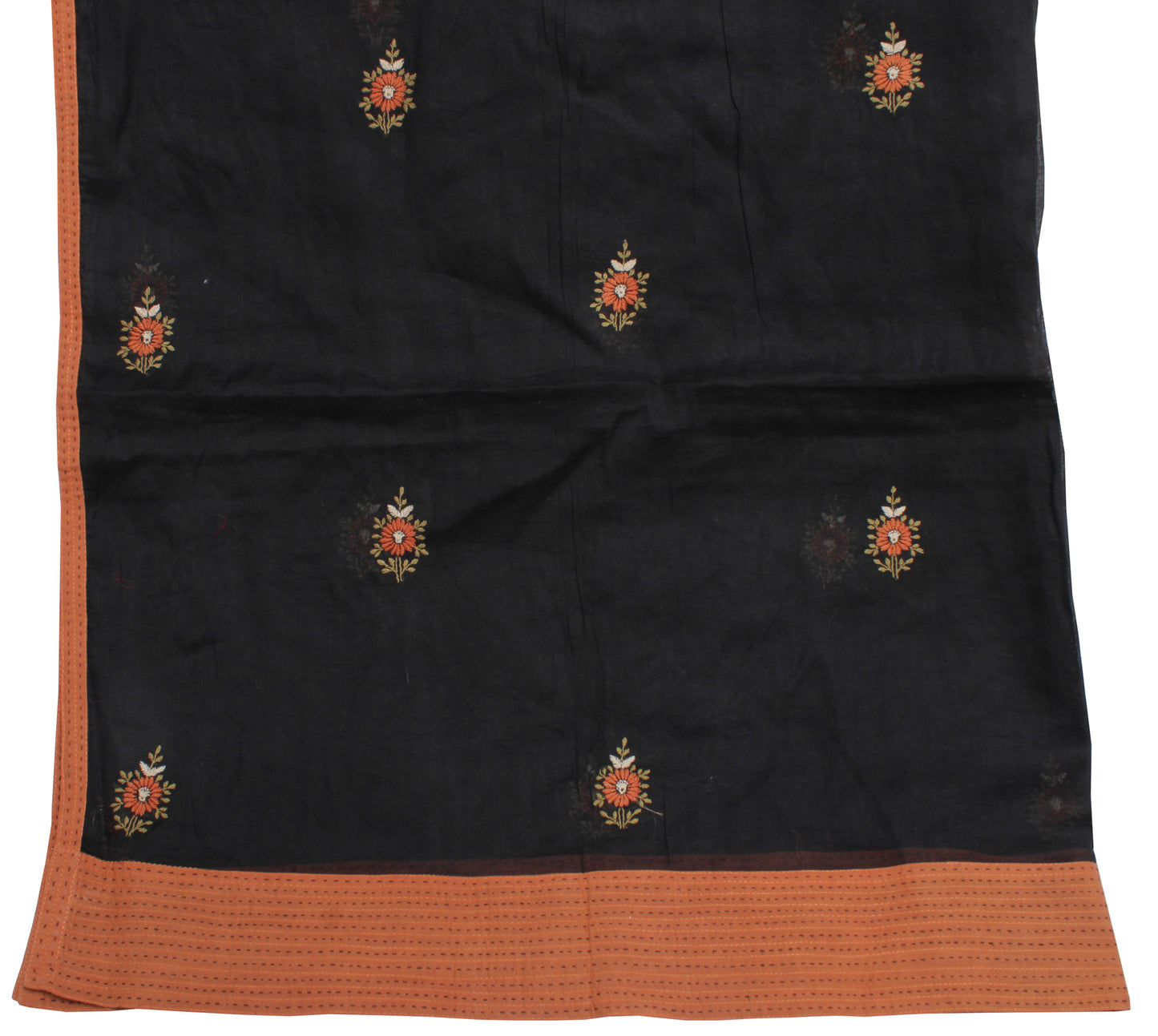 Sushila Vintage Black Dupatta 100% Pure Cotton Embroidered Long Stole Hijab