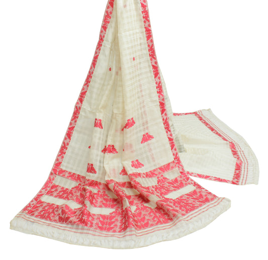 Sushila Vintage Cream Indian Dupatta Pure Cotton Woven Long Stole Scarves Hijab