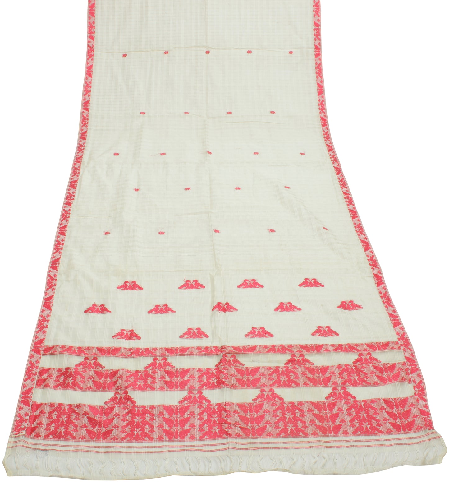 Sushila Vintage Cream Indian Dupatta Pure Cotton Woven Long Stole Scarves Hijab